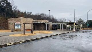 パーキングエリア内に前方後円墳がある。