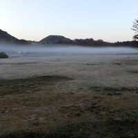 休暇村　奥大山の前を霧が這うように漂ってきました。