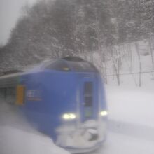 途中、豊清水駅ですれ違ったのも青い子…。