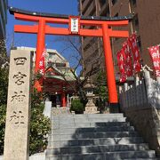 ビルに挟まれた神社