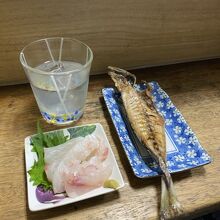 お刺身と干物と焼酎