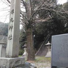 蝉丸神社の門前。ここから階段を一登り