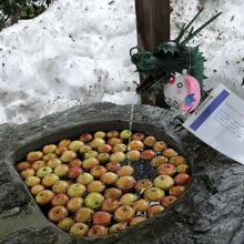 手水鉢のリンゴ