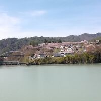 部屋から高遠湖越しに高遠城址の桜を望む