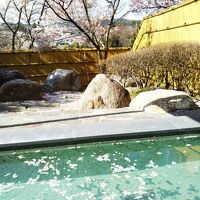 露天風呂には桜の花びら