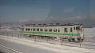 オホーツク海と並行して走っている釧網本線の藻琴駅