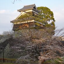 春の柔らかな夕陽が当たる未申櫓