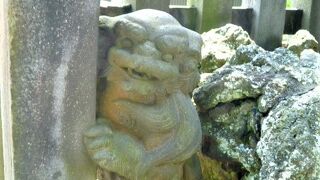 西)叶神社では父親狛犬と遊ぶ子供狛犬が！