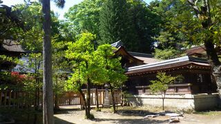 「武田神社」の拝殿と本殿は武田信虎、信玄、勝頼の武田氏3代の居城だった「躑躅ヶ崎館（つつじがさきやかた）」跡