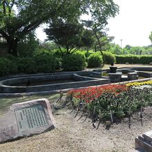 噴水塔の左右(南北)には小池、奥には大池