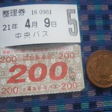 回数券（200円券）と10円玉1枚を用意して…。