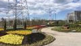 隅田川の土手につながる公園