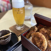 秩父駅:生ビールと地野菜のフライ