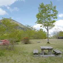 駐車場近くのベンチで、のんびり過ごすこともできます。