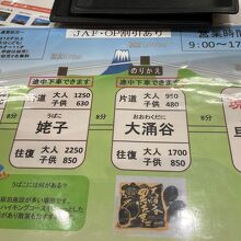 窓口の料金表