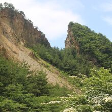 道路からは後ろからの山姿です