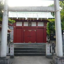 大伝馬町八雲神社の本社殿です。石の鳥居が本社殿の前にあります