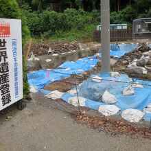 ビニールシートや土嚢が置かれています