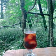 湯川のせせらぎを楽しめるカフェ