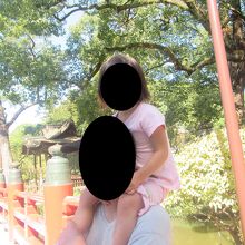 真ん中左に映ってる志賀社　平坦な橋を渡ったところにあります