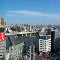 左手は「吾妻橋交差点」、「隅田川」に「アサヒビール本社ビル」