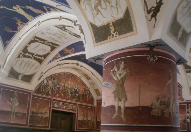 大学の中にフレスコ画の壁画や豪華な図書室、教会があります。
