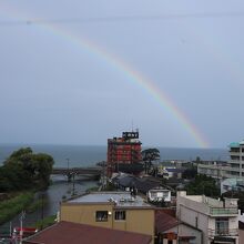 露天風呂付き客室から虹がみえました