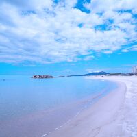 ホテル前湯野浜海岸から鳥海山