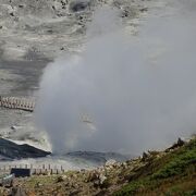 白い水蒸気を噴き上げ、硫黄の香りがしてきます。