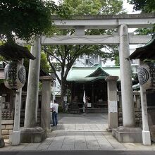 正面の鳥居です。稲荷神社ですが朱色ではないです。