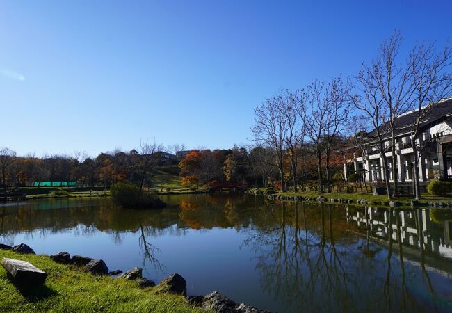 ひょうたん池を中心に茶室も備える美しい日本庭園