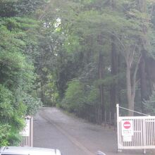 坂の下部からゲート越しに眺めます。手前には警備員がいました。