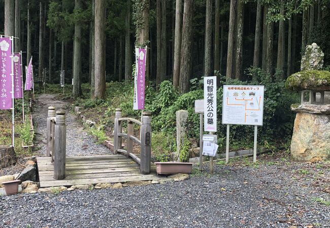 光秀は本能寺の変の後、山崎の合戦で秀吉に敗れたが難を逃れこの地に埋葬された、とある