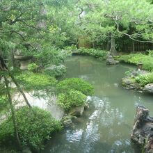近くにある記念館には「池泉式の庭」がありました。