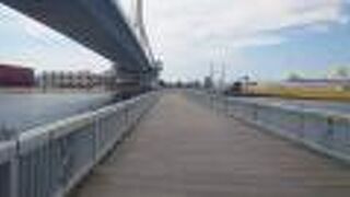 青森ベイブリッジの下にある歩行者専用の橋です。