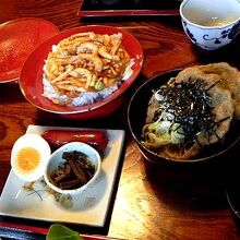 ミニ天丼と揚げそばがき