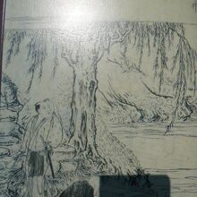 柳の井戸の解説板の説明図です。柳の樹が描かれています。