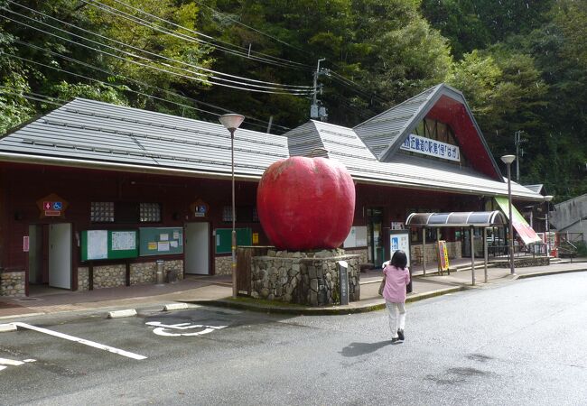 大きなリンゴのモニュメントが架かる道の駅