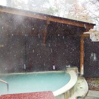 小雪舞う朝の露天風呂
