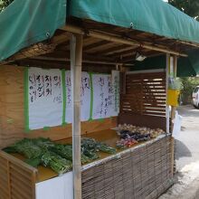 農産物無人販売所が駐車場の横に。