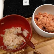 いか柚子、しゃけ明太、大根漬物は取り放題