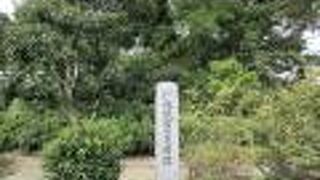 小高い丘のふもとに碑が建っています