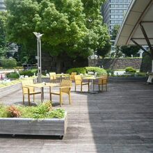 和田倉噴水公園レストランのオープンテラスの様子です。噴水の近