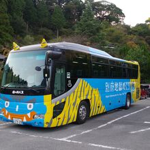 こんなユニークなペイントのバスでめぐります。