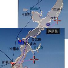 沖縄本島一周の走行軌跡です。(ナビ画面を撮影)