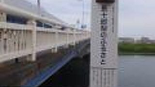 六郷橋のたもとに。