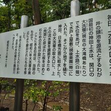 公園敷地内にある”神田上水取水口の石柱” （解説板）