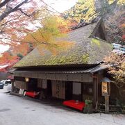 風情のある茅葺き屋根と紅葉