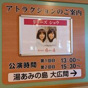 温泉に浸った後で、食事や地ビールを飲みながら、昔なつかし芸能人の歌謡ショーが観賞できます