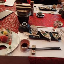 前菜3点、御造里3点